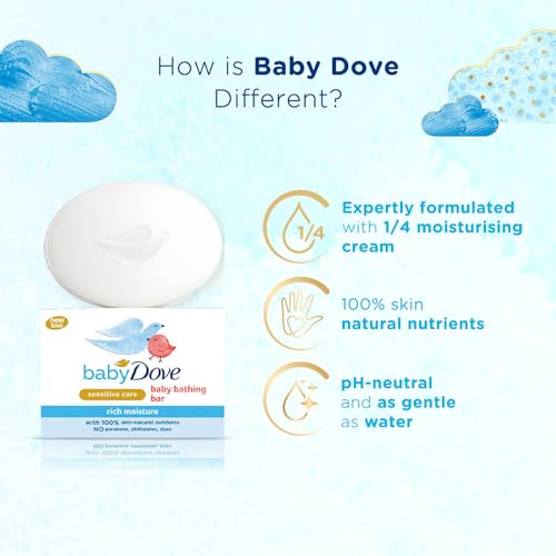 Image of Baby Dove Rich Moisture Bathing Bar, Gently Cleanse and Nourishes Skin, 75g (Pack of 4)