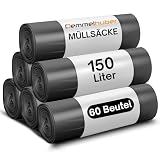 Müllsäcke 150L extrastark & reißfest 75 μm Müllbeutel Abfallbeutel Müllsack Mülltüte Abfallsäcke für Haus, Garten, Industrie & Gastronomie von Demmelhuber (6 Rollen)