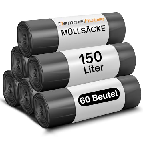 Müllsäcke 150L extrastark & reißfest 75 μm Müllbeutel Abfallbeutel Müllsack Mülltüte Abfallsäcke für Haus, Garten, Industrie & Gastronomie von Demmelhuber (6 Rollen)