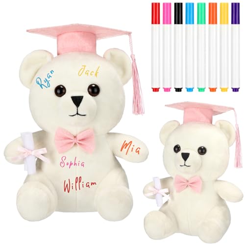 Teyva Daily 2026 Graduation Autograph Stuffed Animal to Sign 8 Inch Graduation Signature Animal with Cap Diploma Include 8 Colored Pens Smooth Fabric Congrats Grad Stuffed Party Gift(Teddy Bear)