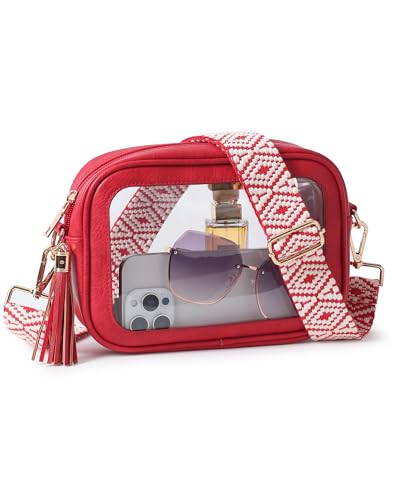 Bradinel Clear Bag for Stadium Events Clear Crossbody Purse for Women Small Stadium Approved Bag for Concerts Games (Red)