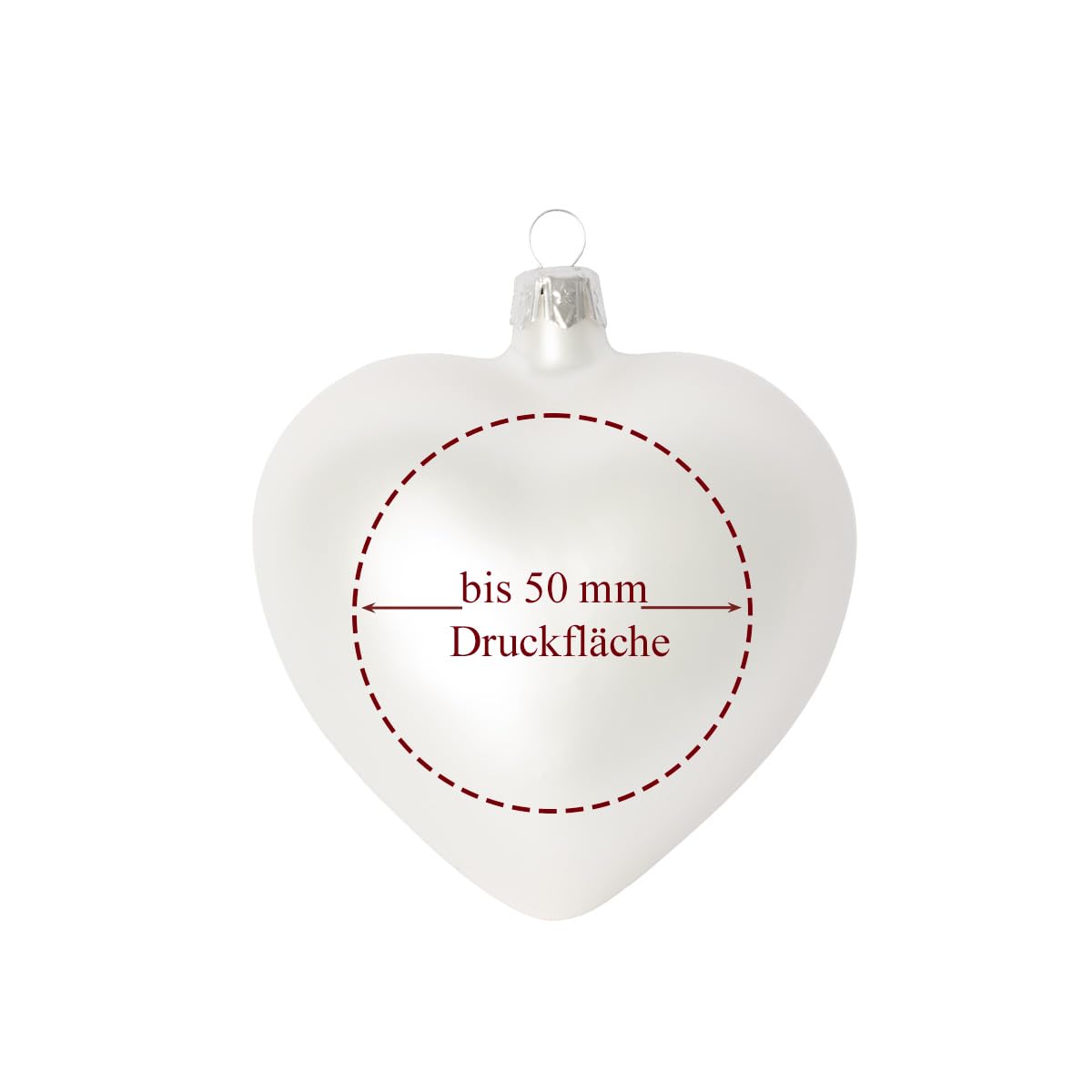 Weihnachtskugel in Herzform individuell mit ihrem Text oder Foto Bedruckt - Ø 9cm aus Glas - Christbaumkugel mit Digitaldruck (Seidenmatt) (Weiss, 12)