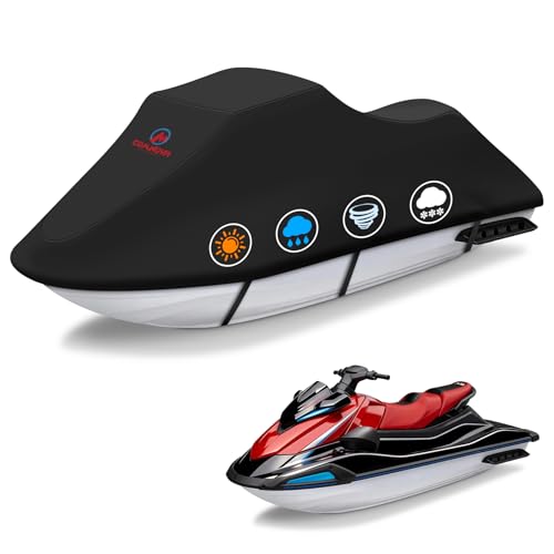 Comnova Jet Ski Cover 115-120 Inch - 600D Waterproof Trailerable Jetski Covers - Heavy Duty PWC Cover Fits Seadoo, Yamaha 2-3 Seater Personal Watercraft, All-Season Protection