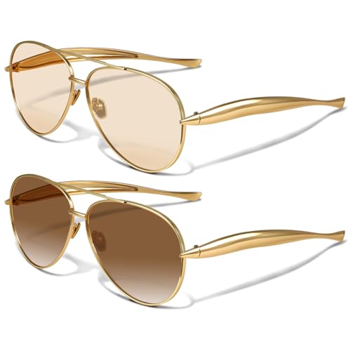 YDAOWKN Retro Gold Aviator Sunglasses for Women Men, Metal Oversized 70s Aviators Sun Glasses