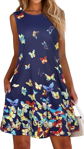 Image of elescat Women's Summer Dresses 2026 Beach Casual Sleeveless Floral Print Tank Loose Sundress with Pocket