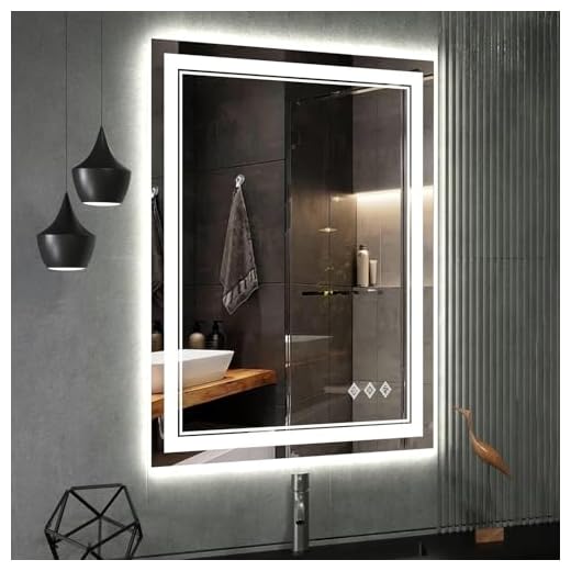 VanPokins LED Bathroom Mirror, 24x32 Inch Gradient Front and Backlit LED Mirror for Bathroom, 3 Colors Dimmable CRI>90 Double Lights, IP54 Enhanced Anti-Fog, Hanging Plates Wall Mount Lighted Mirror