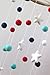 Felt Ball & Star Pom Pom Nursery Ceiling Mobile- Navy Blue, Turquoise, Red & White- Neutral Children's Room Ceiling Decor- Nursery Boy Girl Baby Shower Gift- Handmade - 100% Wool Felt Shap