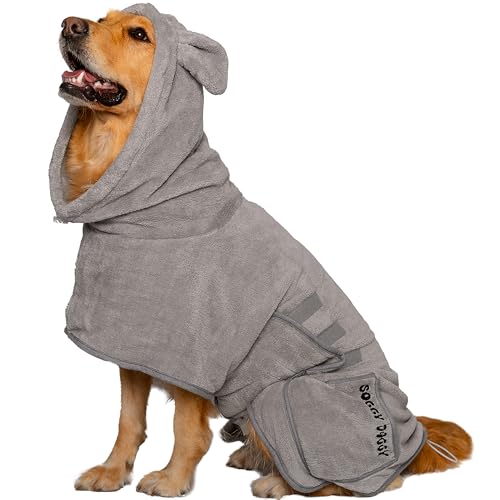 SOGGYDOGGY Mikrofaser Hund Trockenmantel - Super Saugfähig, Schnell Trocknend - Grau, S