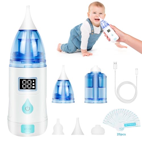 URAQT 2 in 1 Electric Nasal Aspirator with Atomization Function, Anti-backflow Baby Nose Sucker Electric Nose Cleaner with 3 Suction Levels and 20 Nasal Wash Salt Packets, for Newborns, Toddlers, Kid