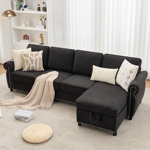 Image of ERYE L-Shaped Reversible Sectional Sofa with Pull Out Queen Memory Mattress Sleeper Bed, 2-in-1 L-Shaped Corner Sectional Couches W /Wireless Charging, Storage Chaise Lounge