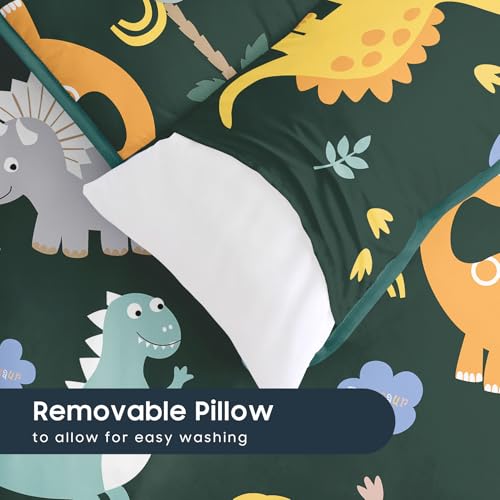 Image of Wake In Cloud - Toddler Nap Mat with Pillow and Blanket, 100% Cotton Fabric, for Kids Boys Ages 3 Plus in Daycare Kindergarten Preschool, Roll Up Sleeping Bag, Cute Dinosaurs