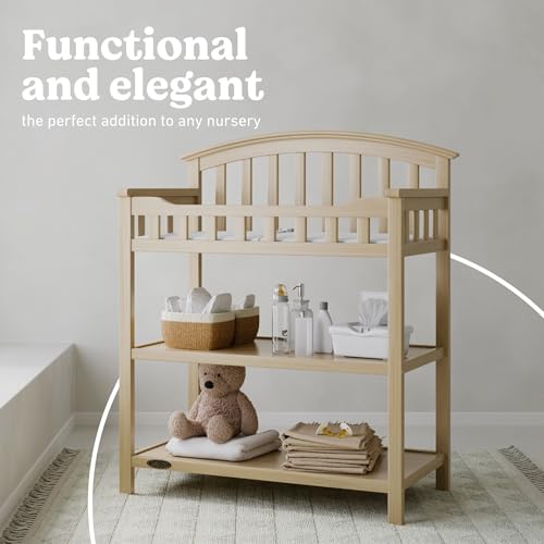 Image of Graco Changing Table with Water-Resistant Changing Pad (Driftwood) - GREENGUARD Gold Certified, Multi Storage Nursery Baby Changing Table