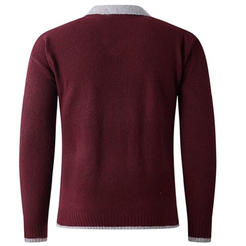 Cambkatl Men's Knitted Sweaters Stylish Patchwork Lapel V Neck Pullover Casual 2025 Fall Winter Long Sleeve Sweater Tops4