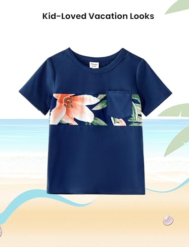 Image of PATPAT Family Matching Outfits Mommy and Me Dresses Hawaiian Tropical Vacation Beach Spaghetti Strap Dress and Shirt