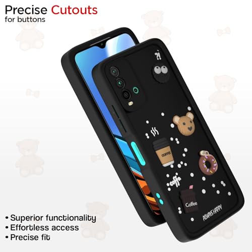 Image of Outlouders Back Cover for Redmi 9 Power /Poco M3 | 3D Cartoon Cute Fun Bear | Silicone Full Body Protection Bumper Case (Black)