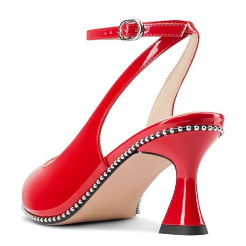 Image of NobleOnly Womens Slingback Heels Beaded Pumps Ankle Strap Pointed Toe Kitten Heels Dress Shoes 2.6 Inches