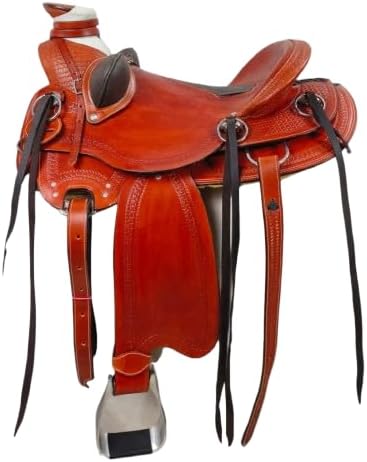 Western Horse Saddle Wade Tree A Fork Ranch Roping Work Handmade Tooled Carved Premium Leather Equestrian Trail Horse Saddle for Horse Riding Size: 10-18 inches Seat, OS115