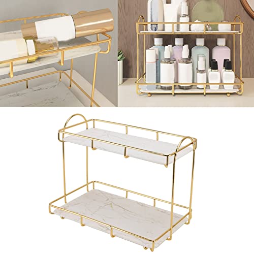2 Tier Cosmetic Storage Shelf, Bathroom Countertop Rack, Large Capacity Gold Metal Organizer for Bathroom, Kitchen, Bedroom, Makeup, Jewelry, and Home Storage Solutions by CHICIRIS - Image 2