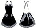Hyzrz Cute Retro Lovely Vintage Lady's Kitchen Fashion Flirty Women's Aprons with Pockets Black Patterns for Mother's Day Gift