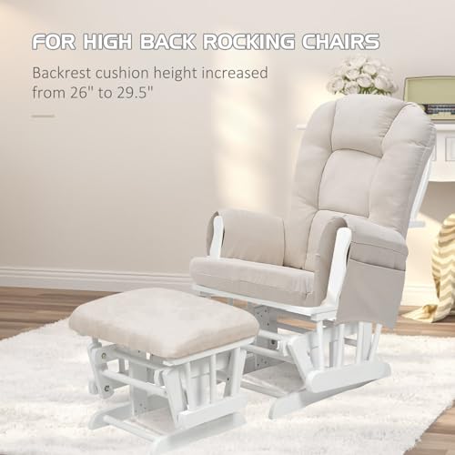 BECHAEO 5PCS Glider Rocker Replacement Cushions Thicken Soft Suede Rocking Chair Cushion Set with Ottoman Cover for Indoor Nursery Glider Rocking Chair, Beige - Thumbnail 6