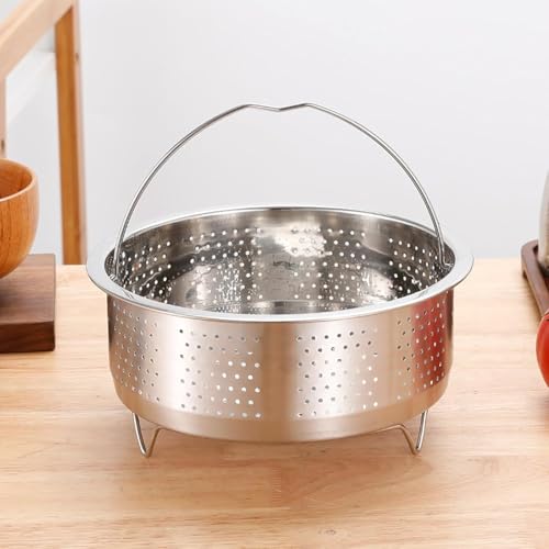 Image of SAMEZONE Stainless Steel Steamer Basket with Handle & Raised Legs - Multi-Purpose Food Steaming Basket for Instant Pot, Vegetables, Dumplings, Seafood & Fruits