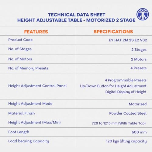 Image of ErgoYou - Electric Height Adjustable Laminated Standing Table - Heavy Duty - Dual Motor 2 Stage - 150 Kgs Max Weight Capacity - E2 Series - Ergonomic Sit Stand Desk (Maple: 600 X 1200 mm)