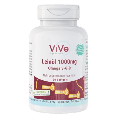 Leinöl 1000 mg - 120 Softgels - Omega-3-6-9 - Alpha-Linolensäure, Linolsäure und Ölsäure - Hochdosiert | Qualität aus Deutschland von ViVe Supplements