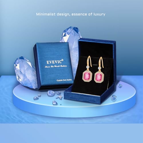 EVEVIC Austrian Crystal Halo Octagon Drop Dangle Earrings for Women 14K Rose Gold Plated Jewelry Gifts for Women 6
