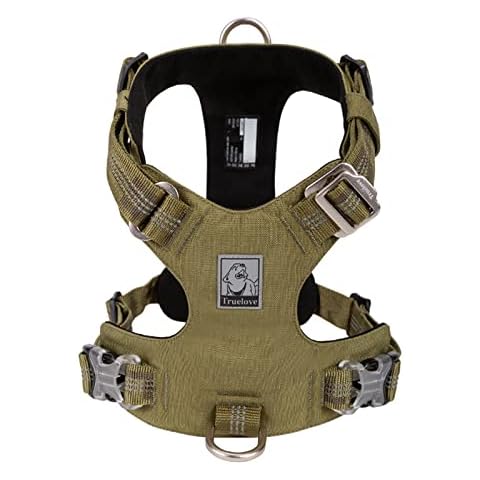 Truelove Explosion-proof Waterproof Fabric Dog Harness High Density Nylon Webbing Light-weight Outdoor Product Suitable Small and Medium Large Dog TLH6282(Army green, XL) Cover