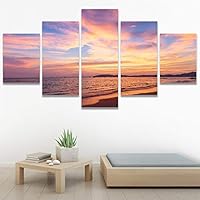 SIGNWIN 5 Panel Canvas Wall Art Modern Art Coastal Colorful Multicolor Photography Romantics Sunset for Home Decorations Ready to Hang - 60