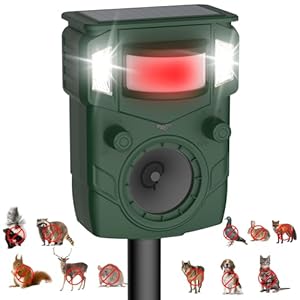 Solar Ultrasonic Animal Repellent, Multi-Modes Deer Repellent Devices,Cat Deterrent Outdoor, Squirrel Raccoon Dog Deterrent with Motion Sensor & Ultrasonic Waves for Garden Yard