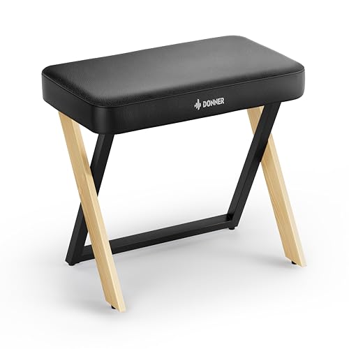 Donner Klavierbank, Keyboardhocker im Home-Style mit Dicker Polsterung, Keyboardsitz aus Metall, Klavierstuhl mit Kissen, DKB-300 Holzfarbe