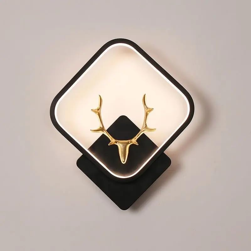 Image of Square LED Wall Light with Golden Deer Horn, Multi-Color LED, Decorative Wall Lamp for Bedroom, Hallway, Living Room, Pack of 1