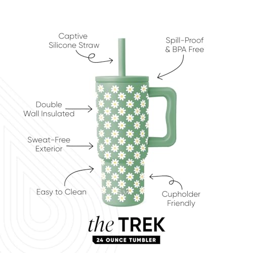Image of Simple Modern Kids 24 oz Tumbler with Handle and Silicone Straw Lid | Spill Proof and Leak Resistant | Reusable Stainless Steel Bottle | Gift for Kids Boys Girls | Trek Collection | Sage Florals