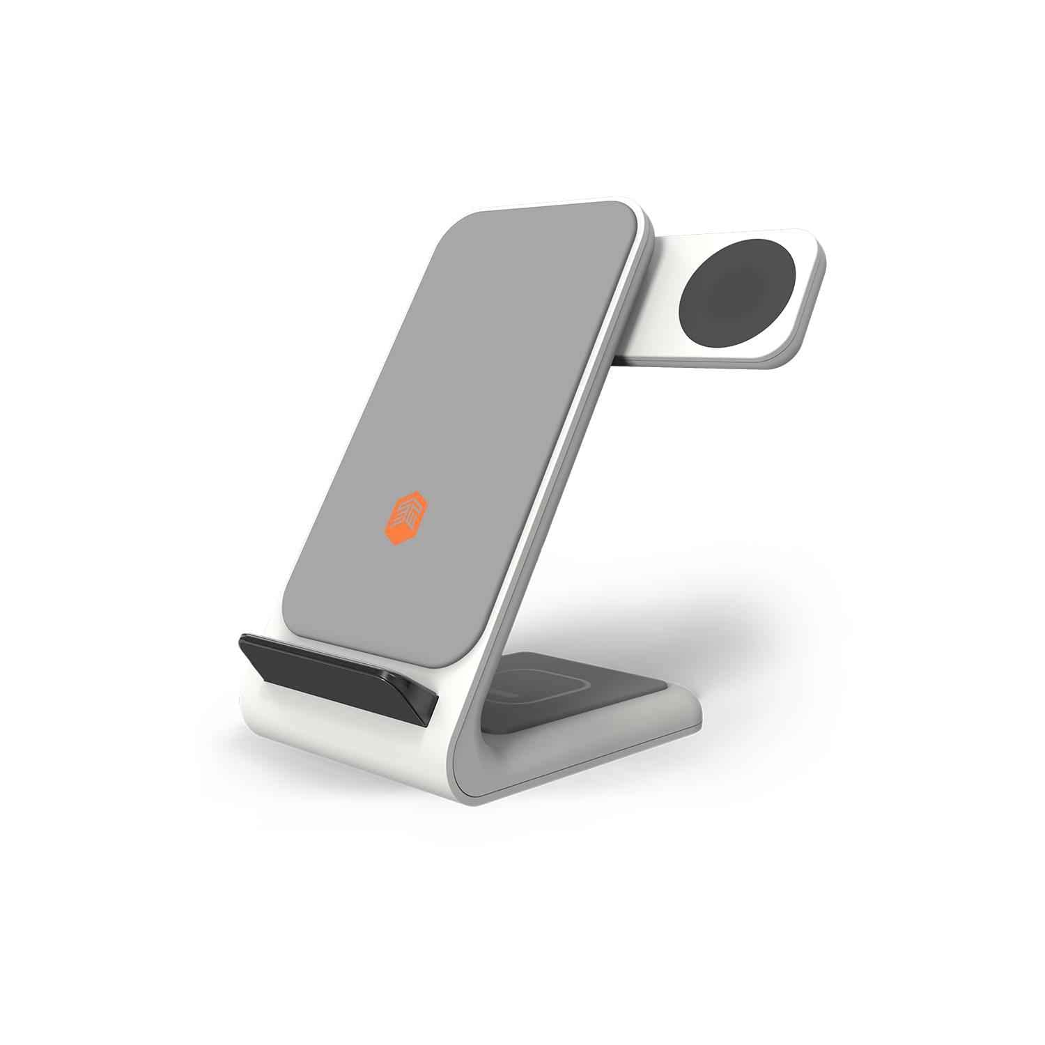 STM ChargeTree Swing Wireless 3-in-1 Charging Station Compatible with Apple iPhone, Apple AirPods and Apple Watch (Qi Certified, 1 m USB-C to USB-C Cable Included), White