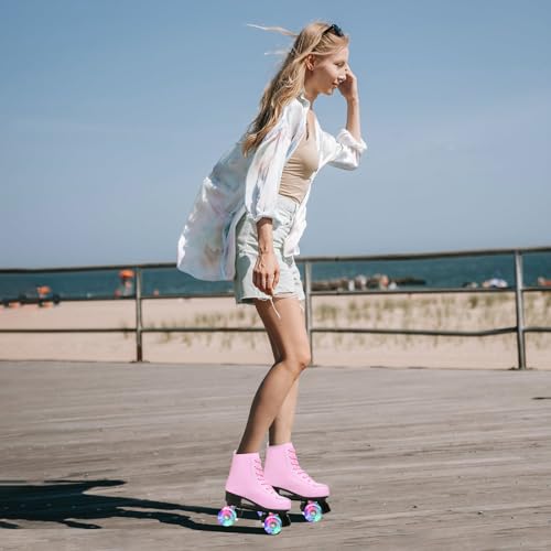 XUDREZ Roller Skates for Women Men Cozy PU Leather High-top Roller Skates for Beginner Double-Row PU Wheels, Professional Indoor Outdoor Roller Skates with Shoes Bag (Pink Flash,40) by XUDREZ - Image 6