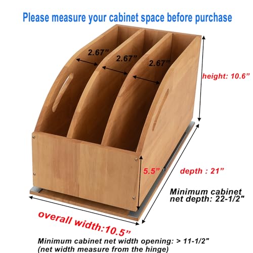 DINDON Pull Out Cabinet Organizer for Pans, Pot lid, Cookie Sheet, Cutting Board, Baking Tray, Slide Out Kitchen Cabinet Storage Organizer, 10.5''W X 21"D X 10.6"H, Wood by DINDON - Image 2