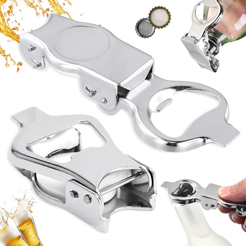 Lankai 2 Pieces Folding Beer Bottle Opener, Bottle Opener and Sealer, Stainless Steel, Multifunction with Bottle Cap, Portable for Picnic and Camping, Folding Beer Pribottles