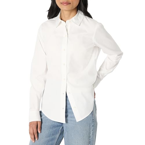 Amazon Essentials Chemise Habillée Boutonnée en Popeline Extensible, Coupe Standard Femme, Blanc, XXL
