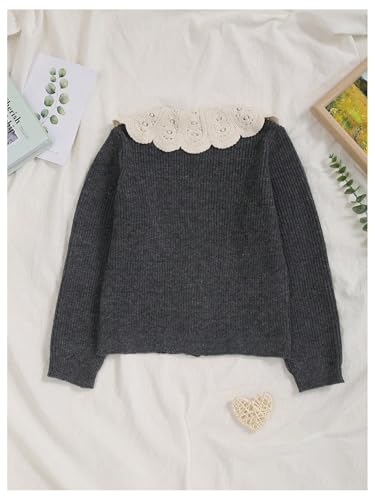 MakeMeChic Girl's Cardigan Sweater Eyelet Embroidery Button Down Long Sleeve Scallop Trim Tops2