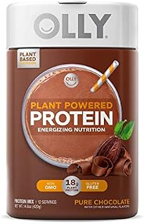 OLLY Plant Powered Protein, Protein Powder, 14.8 oz (12 Servings), Pure Chocolate, 18g