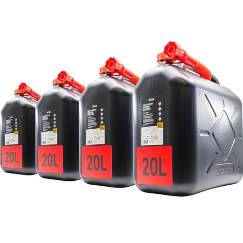 4x Benzinkanister 20L SCHWARZ Kunststoff Dieselkanister Reservekanister Kraftstoffkanister 20 Liter Wasserkanister für Benzin Diesel Wasser AdBlue, 20-Liter-Kanister Außgießer 20 ltr Petrol Can