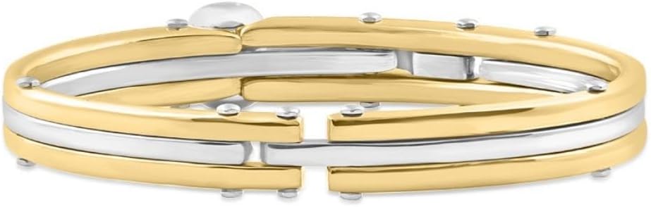 P3 POMPEII3 Pompeii Men's Steel And Bright Gold Latched 8" 10mm Cuffed Bracelet