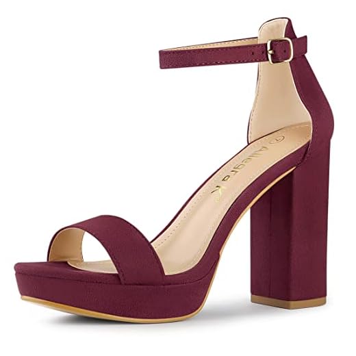 Allegra K Woman High Chunky Heel Ankle Strap Platform burgundy Sandals 9 M US