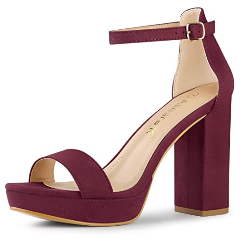 Allegra K Women's Platform Ankle Strap Chunky High Heel Burgundy Sandals - 7.5 M US