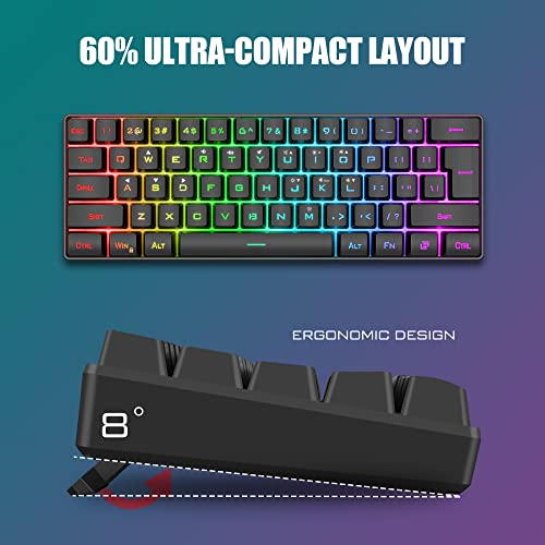 Redthunder 60% Wireless Gaming Keyboard, Rgb Backlit Ultra Compact Mini Keyboard, Ergonomic Waterproof Mechanical Feeling Keyboard For Pc, Mac, Ps4, Xbox One Gamer #TOP5