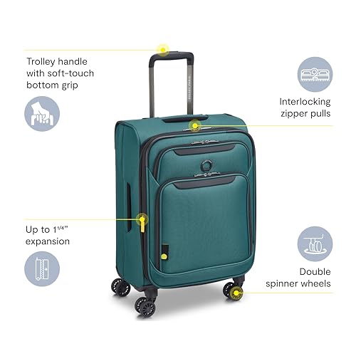 Image of DELSEY PARIS Sky Max 3.0 Carry-On 21 Inch, Lightweight Softside Expandable Luggage, Spinner Wheels, Soft Touch Handle, Teal Blue