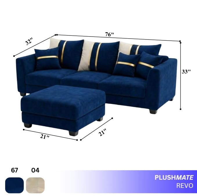 Image of Vero 4 Seater L Shape Sofa Set with Movable Ottoman | Flexible Left or Right Layout | Luxury Velvet Suede Fabric | Modern Living Room Sofa | Dark Blue