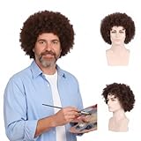 QiSwap 80s Style Afro Wig Curly - Costume Brown Curly Funny Wig Capless for Adults Painters, Artists