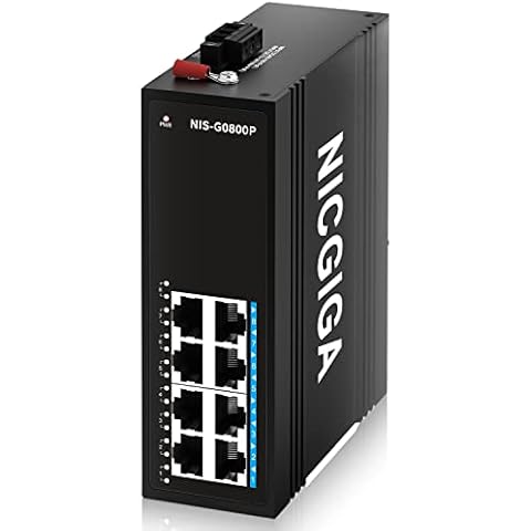 NICGIGA 8 Port Industrial Gigabit PoE Switch DIN-Rail, with 8 x IEEE802.3af/at 30W PoE Ports @245W Port Industrial PoE Network Ethernet Switch. IP40 Metal Enclosure(-30° to 75°) Cover